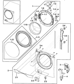 Front Door Diagram and Parts List for WF431ABW XAA-0000 Samsung Washer