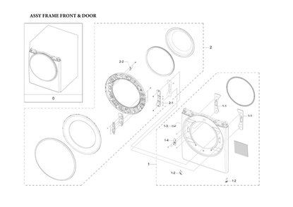 Front Frame/Door Assembly Diagram and Parts List for DVE50R8500W A3-00 Samsung Dryer