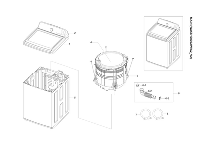 Main Assembly Diagram and Parts List for WA56H9000AW A2-02 Samsung Washer