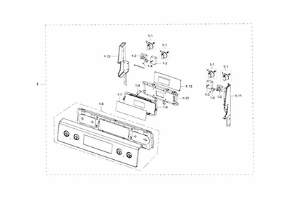 Control Panel Diagram and Parts List for NE594R0ABSR AA-0001 Samsung Range