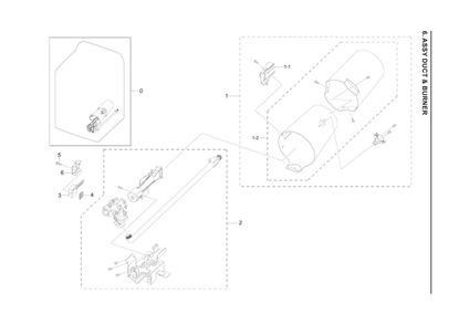 Duct And Burner Assembly Diagram and Parts List for DVG55A7700V A3-00 Samsung Dryer