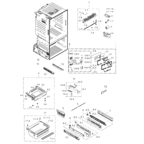 Freezer Diagram and Parts List for RF263BEAESG AA-0001 Samsung Refrigerator