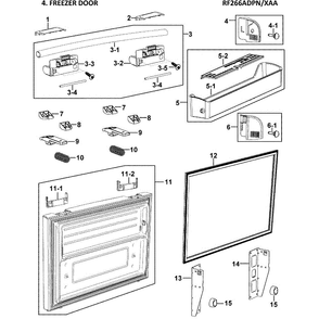 Freezer Door Diagram and Parts List for RF266ADPN XAA-00 Samsung Refrigerator