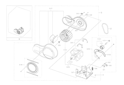 Motor Duct Diagram and Parts List for DV22K6800EW A1-0001 Samsung Dryer