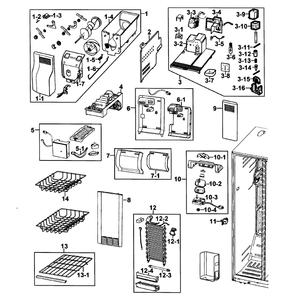 Freezer Diagram and Parts List for RS2630SW XAA-0000 Samsung Refrigerator