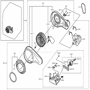 Assembly Motor Duct Diagram and Parts List for DV45K6500GV (A3)(0001) Samsung Dryer