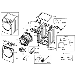 Main Assembly Diagram and Parts List for DV431AEW XAA-02 Samsung Dryer