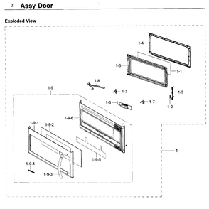 Door Diagram and Parts List for ME21F707MJT AA-02 Samsung Microwave Oven Combo