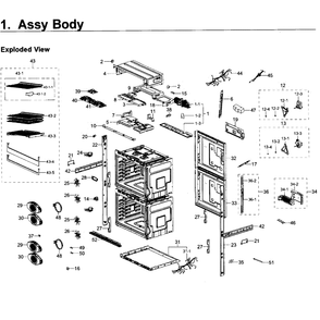 Body Diagram and Parts List for NV51K6650DG AA-0000 Samsung Wall Oven