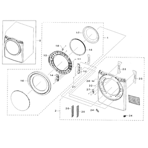Frame Front And Door Diagram and Parts List for DV42H5400EF A3-0000 Samsung Dryer