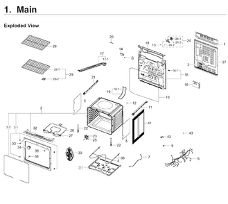 Main Asy Diagram and Parts List for NE59J3420SW AA-0002 Samsung Range