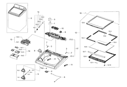 Top Cover Diagram and Parts List for WA48H7400AP A2-0000 Samsung Washer