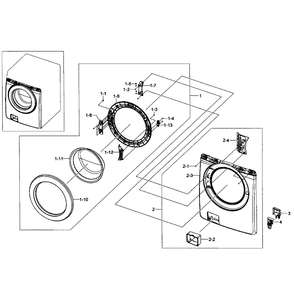 Front Frame Diagram and Parts List for WF365BTBGWR A1-01 Samsung Washer