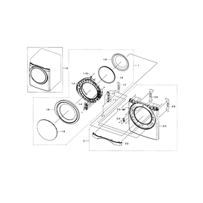 Frame And Front Door Diagram and Parts List for DV433GTGJWR A1-0000 Samsung Dryer
