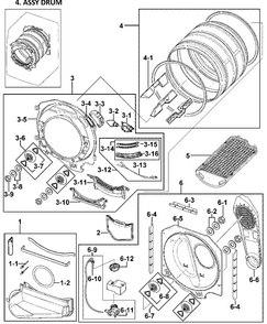 Drum Assy Diagram and Parts List for DV419AEU XAA-0000 Samsung Dryer