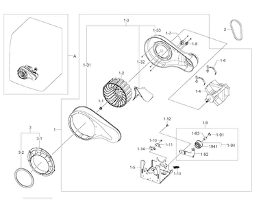 Motor Assy Diagram and Parts List for DV400EWHDWR AA-0000 Samsung Dryer