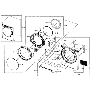 Front/door Assy Diagram and Parts List for DV435ETGJWR A1-0001 Samsung Dryer