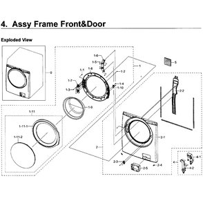 Frame Front And Door Diagram and Parts List for WF350ANP XAA-0004 Samsung Washer