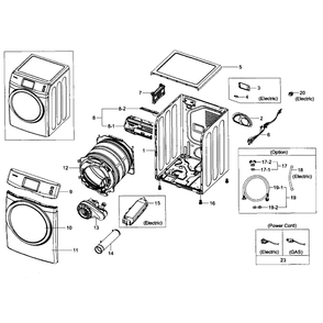 Main Assembly Diagram and Parts List for DV457EVGSWR AA-0002 Samsung Dryer
