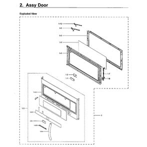 Door Diagram and Parts List for ME21H706MQB AA-02 Samsung Microwave Oven Combo