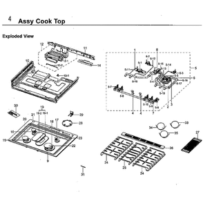 Cooktop Diagram and Parts List for NX58H9950WS AA-01 Samsung Range