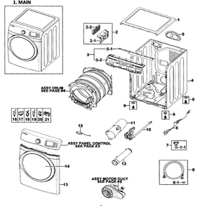 Main Assy Diagram and Parts List for DV511AGR XAA-0000 Samsung Dryer