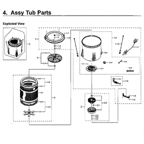 Tub Assembly Diagram and Parts List for WA50M7450AP A4-00 Samsung Washer