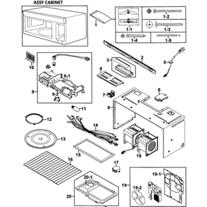 Cabinet 1 Assembly Diagram and Parts List for SMH8165ST XAA-00 Samsung Microwave