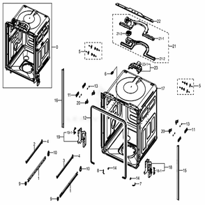 Assembly Tub Diagram and Parts List for DW80K7050US (AA)(0003) Samsung Dishwasher