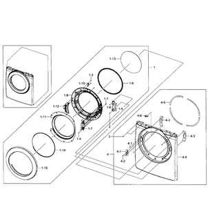 Front Assy Diagram and Parts List for DV231AEW XAA-0001 Samsung Dryer