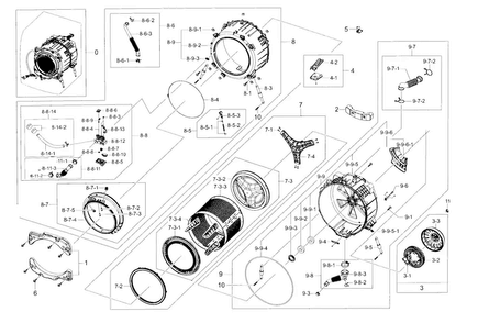 Tub & Drum Diagram and Parts List for WF457ARGSWR A2-0000 Samsung Washer