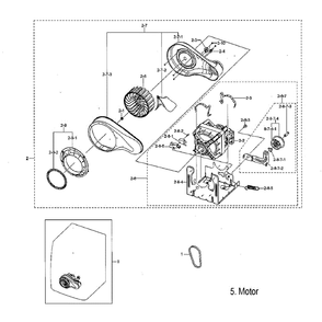 Motor Duct Diagram and Parts List for DVE45M5500P A3-0000 Samsung Dryer