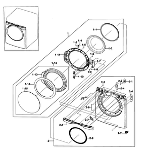 Frame Front & Door Diagram and Parts List for DV409AER XAA-0002 Samsung Dryer
