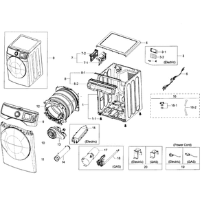 Main Assembly Diagram and Parts List for DV50K7500EV A3-01 Samsung Dryer