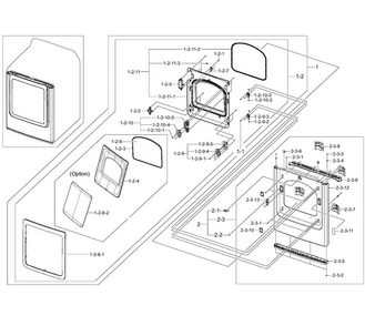 Frame Front & Door Diagram and Parts List for DV50K8600EW A3-0001 Samsung Dryer