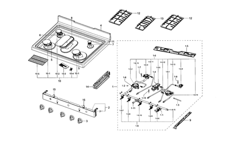 Cooktop Diagram and Parts List for NX58F5300SS AA-0001 Samsung Range