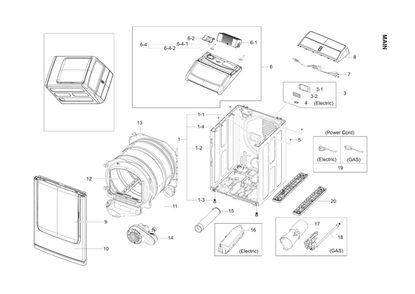 Main Assembly Diagram and Parts List for DV52J8700EP A2-01 Samsung Dryer