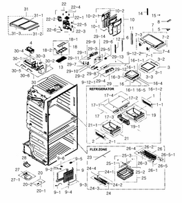 Refrigerator Diagram and Parts List for RF25HMEDBWW AA-0003 Samsung Refrigerator