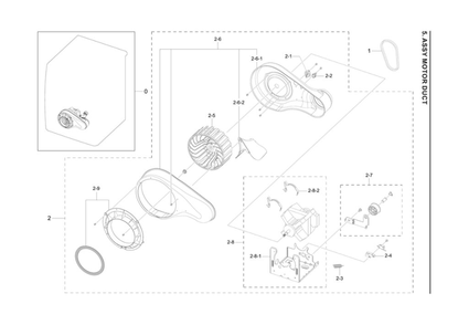 Motor Duct Assembly Diagram and Parts List for DVG45A6400W A3-00 Samsung Dryer