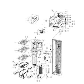 Freezer Diagram and Parts List for RS2530BWP XAA-0000 Samsung Refrigerator
