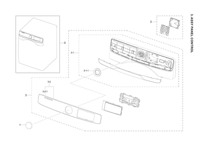 Control Panel Assembly Diagram and Parts List for DVE45B6300W A3-00 Samsung Dryer