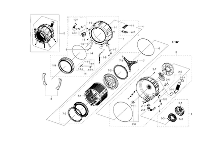 Tub & Drum Diagram and Parts List for WF218ANW XAA-0001 Samsung Washer