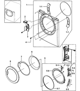 Front Assy Diagram and Parts List for DV317AES XAA-0000 Samsung Dryer