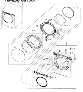 Front/door Assy Diagram and Parts List for DV419AEW XAA-0000 Samsung Dryer