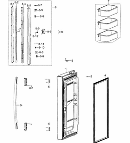 Left Door Diagram and Parts List for RF266AZBP XAA-0000 Samsung Refrigerator