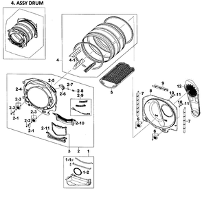 Drum Assembly Diagram and Parts List for DV209AEW XAA-01 Samsung Dryer