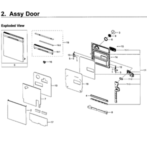 Door Diagram and Parts List for DW80K5050US AA-0000 Samsung Dishwasher