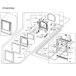 Frame Front And Door Diagram and Parts List for DVG52M7750W A3-0000 Samsung Dryer