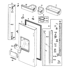 Door Left Diagram and Parts List for RF267HERS XAA-01 Samsung Refrigerator