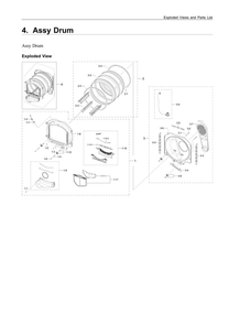 Drum Assembly Diagram and Parts List for DVG50R5400V A3-00 Samsung Dryer